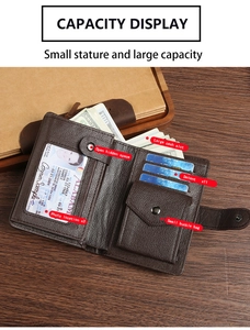 Detailed interior view of a brown wallet showing 11 card slots and ID photo windows