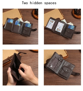 Detailed interior of a brown PU leather wallet with card slots and a coin pocket