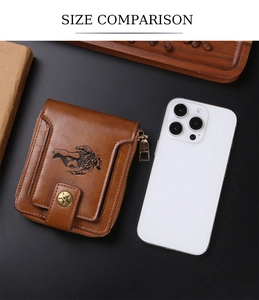 Detailed size comparison of vintage brown leather wallet with a modern smartphone