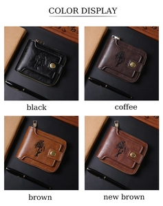 Retro men's zipper wallets in four colors with cowboy embossing and metal star detail