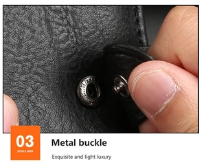 Close-up of premium black lychee grain leather wallet with a durable metal snap button