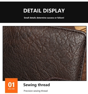 Close-up of premium dark brown PU leather with natural lychee texture and fine stitching