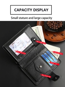 Close-up of black leather wallet interior featuring eleven card slots and a coin pocket