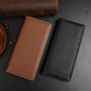 Classic long men's Saffiano leather wallet in black and brown business style