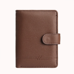Brown lychee texture leather passport holder and card wallet with magnetic buckle