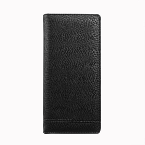 Sleek black long wallet for men in crossgrain leather with minimalist stitching