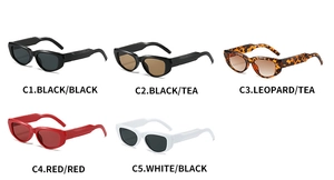 Various colors of vintage oval sunglasses with wide temples shown on white background