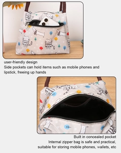 Detail of insulated lunch bag showing the front zipper pocket and internal storage