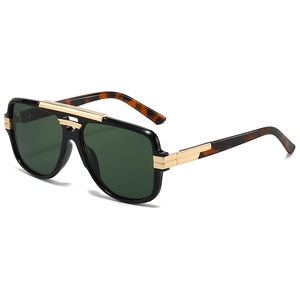 Vintage square oversized aviator sunglasses with black frame and gold metal top bar