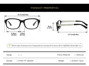 Guide des tailles pour lunettes de soleil carrées avec détails des montures métalliques