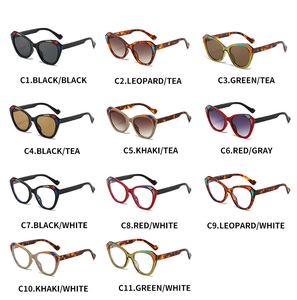 Detailed catalog of cat eye oversized sunglasses in eleven diverse colors and frame finishes