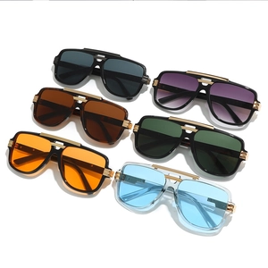 Retro oversized square aviator sunglasses with metal bridge in various vibrant lens colors