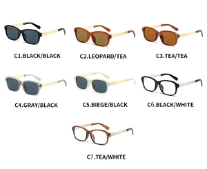Collection de lunettes de soleil carrées avec branches dorées en sept coloris variés