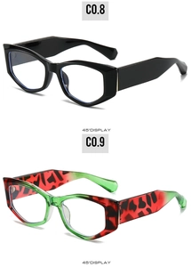 Détail à 45 degrés de lunettes de soleil œil de chat géométriques noires et à motifs