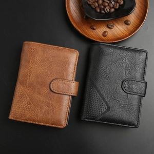 Short vintage faux leather men's wallets in brown and black with buckle closure design