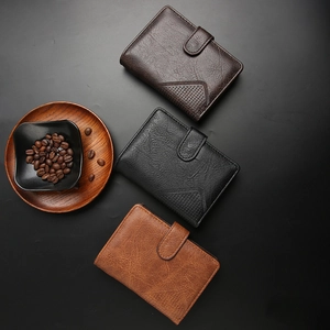 Classic men's short leather wallets in three colors with buckle and vintage texture