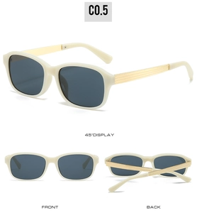 Détails de lunettes de soleil carrées crème avec branches en métal doré texturé