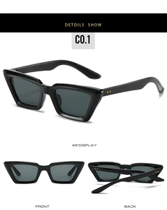 Vues détaillées de lunettes de soleil œil-de-chat noires vintage avec des clous en métal