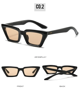 Vue en trois plans des lunettes de soleil vintage œil-de-chat avec monture noire épaisse