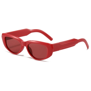 Trendy red oval chunky sunglasses with retro thick frame and translucent lenses