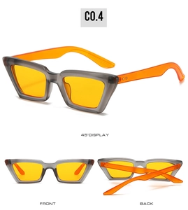 Vue en trois plans de lunettes de soleil œil-de-chat vintage avec monture grise et verres orange