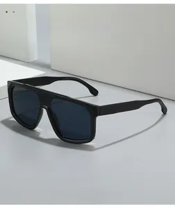 Macro side view of oversized black square sunglasses with thick textured frames