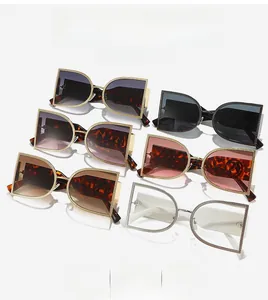 Collection of oversized shield sunglasses in six colors with semi-rimless metal frames