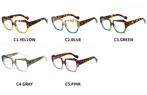 Various chunky anti-blue light glasses in tortoiseshell and gradient patterns
