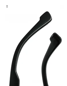 Detailed close-up of curved glossy black sunglasses temples for a comfortable secure fit