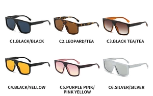 Futuristic square sunglasses collection featuring six various trendy color frames and lenses