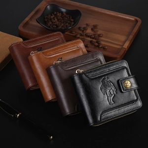 Men's vintage leather wallet with cowboy embossing and star detail in four colors