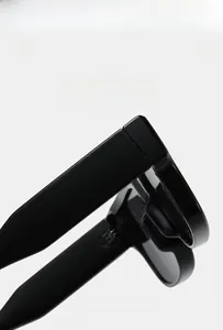 Detailed macro view showing the lighter and super elastic hinge of black square sunglasses