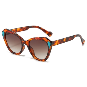 Cat eye tortoiseshell sunglasses with geometric colorful enamel accents and gradient lenses