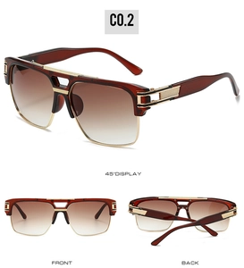 Three-angle view of square tortoise shell sunglasses with gold metal double bridge