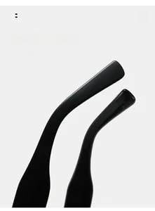 Detail of curved ergonomic temple design on black futuristic oval sunglasses for comfort