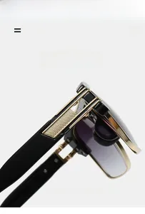 Detail view of reinforced metal hinges and textured temples on square sunglasses
