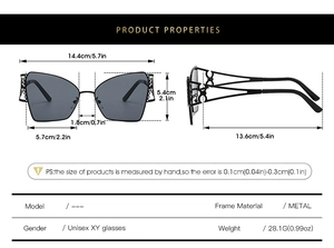 Tableau de tailles détaillé et spécifications de lunettes de soleil œil de chat