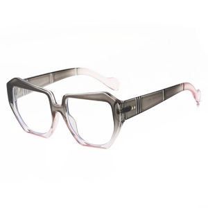 Oversized geometric blue light glasses with gradient grey and pink frames for women