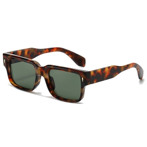 Retro tortoise square sunglasses with dark green lenses and gold arrow rivets