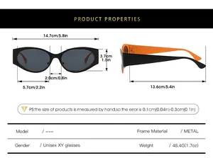 Detailed size chart for minimalist oval sunglasses showing frame and lens dimensions