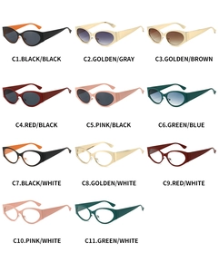 Grid view showing eleven color options for minimalist oval cat-eye sunglasses
