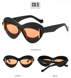Vues détaillées sous plusieurs angles de lunettes œil-de-chat noires avec verres orange