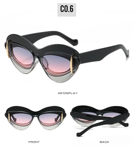 Vues détaillées de lunettes de soleil œil de chat avec verres dégradés et détails dorés