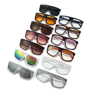 Futuristic square oversized sunglasses collection in multiple colors on white backdrop