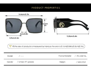 Detailed size specifications for oversized metal fashion sunglasses including frame dimensions