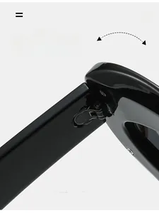 Détail des charnières métalliques durables sur les lunettes de soleil œil-de-chat