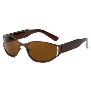 Futuristic oval frame sunglasses with dark brown translucent wrap-around resin frame