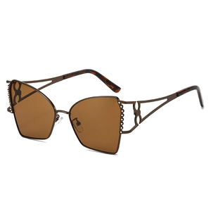 Lunettes de soleil papillon avec strass étincelants et verres bruns pour femmes et hommes