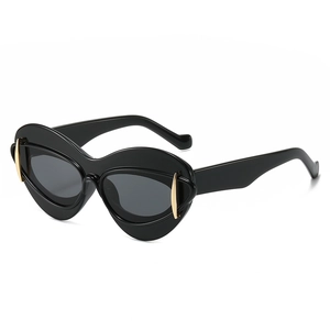 Lunettes De Soleil Cat Eye Oversize Femmes Monture PC Bordure Métallique UV400 Rétro Hip Hop Streetwear Y2K Shades