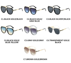 Detailed comparison of seven stylish pilot sunglasses with diverse frame and lens colors